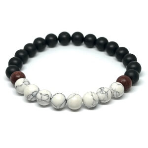 Minerální náramek howlit, onyx, dřevo - BŘÍZA